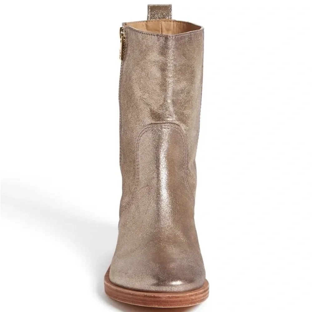TORY BURCH Gold Metallic Leather HALLE Mid Combat Boots Size 6